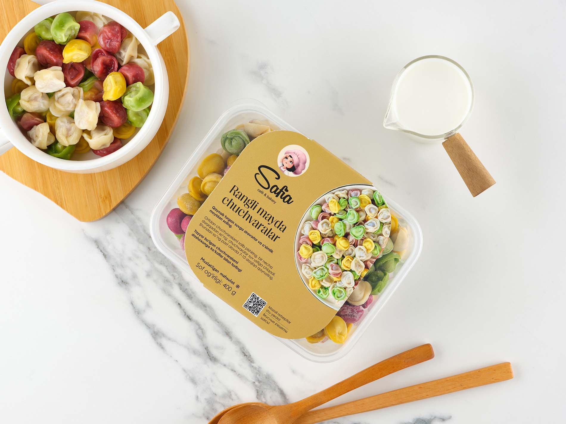 Mini colored dumplings in packaging