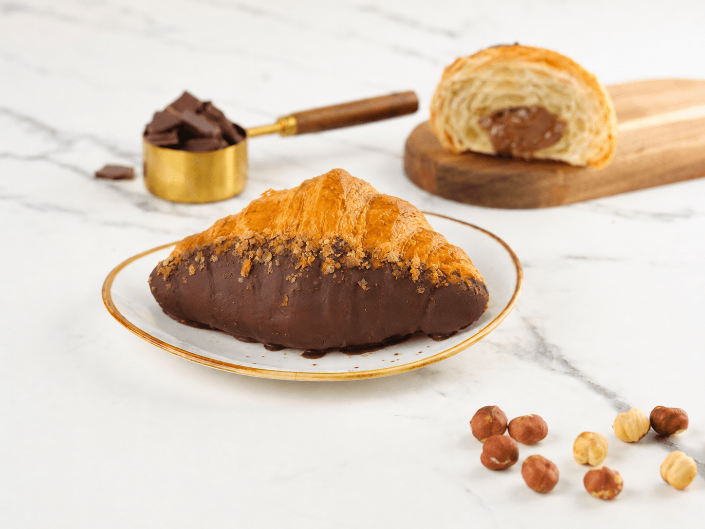 Croissant with chocolate.