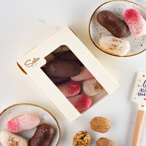 Mini colorful eclairs in a mini pack